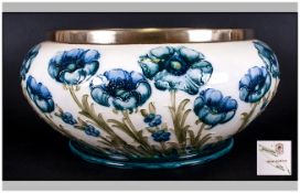 James Macintyre, William Moorcroft Signed Florian ware Large Footed Bowl ' Blue Poppy ' Design on
