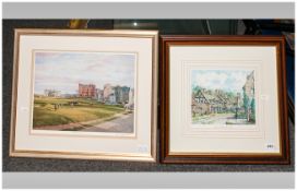 Golfing Interest Framed Coloured Print, mounted and behind glass. 'The Round Hole, Old Course, St