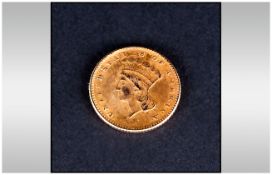 American Gold Indian Princess One Dollar Coin - Date 1862, Grade Good. Weight 1.7 grams. Mint