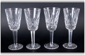 Waterford Fine Cut Crystal Set Of Four Sherry Drinking Glasses 'Lismore Pattern' Waterford marks