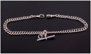 Antique Silver Double Albert Chain. T-Bar And Fasteners, Marked To Each Link. Hallmarked For