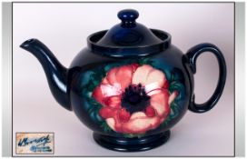 William Moorcroft Teapot ' Anemone ' on Blue Ground. 5.5 Inches High. Professional Restoration and