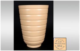 Wedgwood Keith Murray Yellow Ribbed Studio Vase, Stands 7.5 Inches High. Circular Printed '