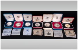 Royal Mint and Pobjoy Mint Collection of Boxed Silver Proof Crowns / Medals ( 7 ) In Total.
