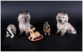 Collection of Porcelain Animal Figures comprising Pair of Sylvac Cairn Terriers in seated