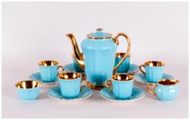 Wade Coffee Set comprising coffee pot, sugar bowl, milk jug and 6 cups and saucers. Sky blue