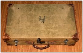 Ex Army Green Canvas Suitcase Dated 1945, With Leather Corners. Makers P.W & Co Ltd - Receipts