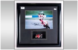 Carl Fogarty Signed Photograph & Motorbike, mounted & signed