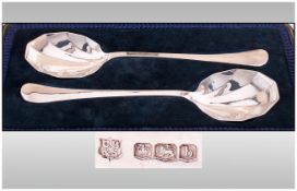 Art Deco Boxed Pair Of Silver Large Preserve Spoons Hallmark Birmingham 1919. Makers CB&S. Each 8.