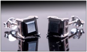 Black Spinel Square Stud Earrings, 1ct of the glossy black gemstone, in a simple square cut, set