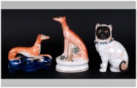 Staffordshire Mid 19th Century Dog Figures ( 3 ) In Total. ( 2 ) Whippets 6 Inches HIgh & ( 1 )