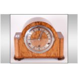 Westminster Chimes Walnut 1930's Mantle Clock, with a Silvered Chapter Ring and Shaped Top Case