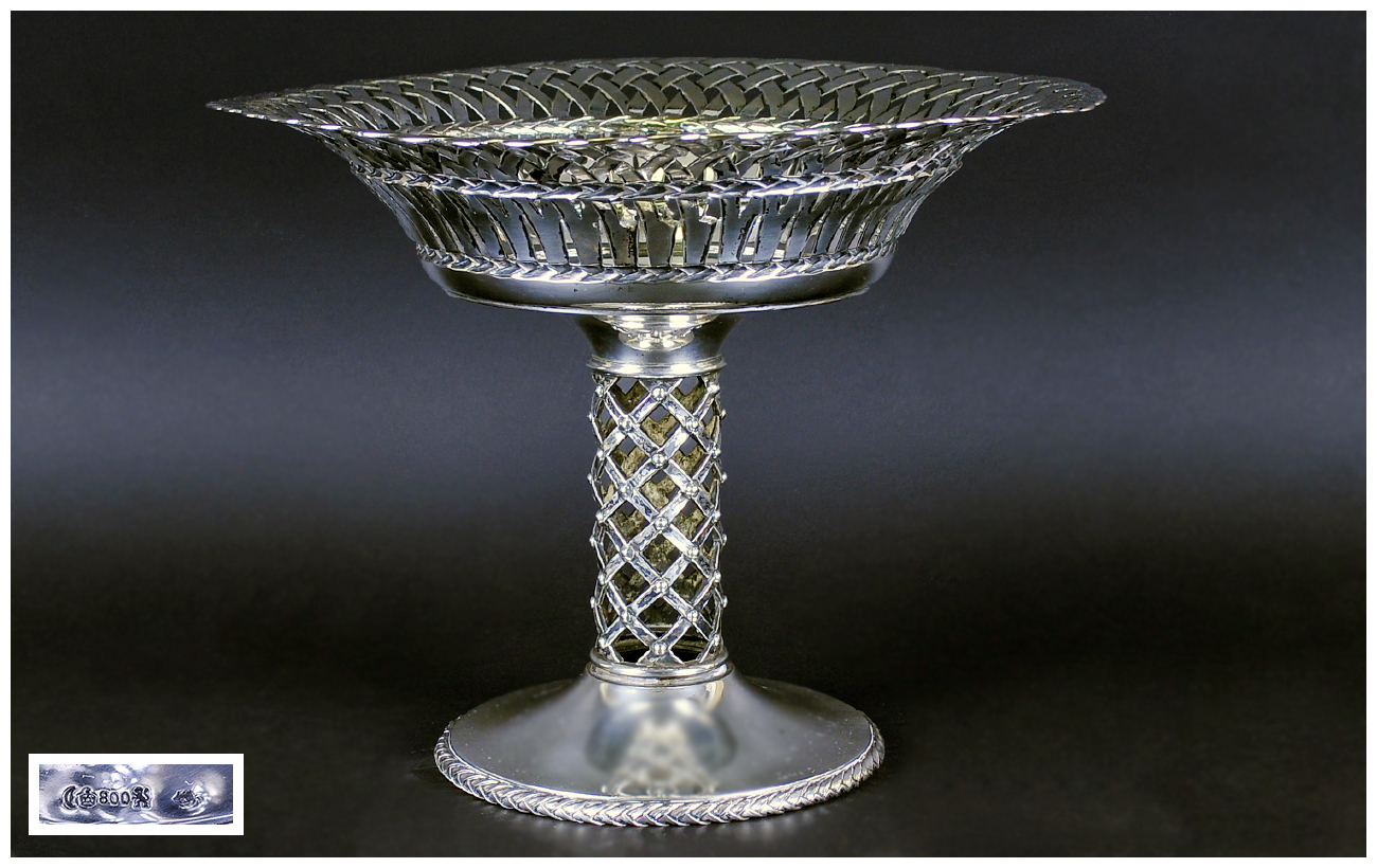 A German Hand Crafted Early 20th Century, Very Fine 800 Silver Tazza / Pedestal Bowl, with Trellis - Image 6 of 6