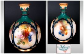 Hadleys Worcester Hand Painted Globual Shaped Vase. Decorated with Images of Fruit and Floral