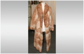 Ladies Full Length Auburn/Cream Coney Coat, fully lined, Hook & loop fastening, Slit Pockets.