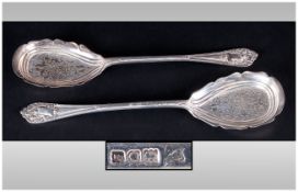 A Good Pair Of Victorian Silver Preserve Spoons, Hallmarked London 1901, makers G.J.D.F, 4ozs, 2