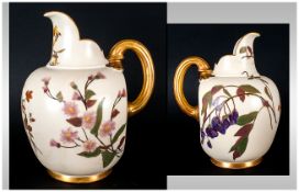 Royal Worcester Hand Painted Ivory Ground Floral Decorated Jug with Brushed Gold Handle. Date