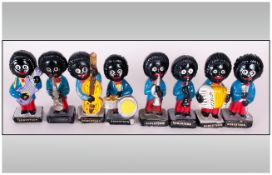 Robertson's Jam Early Set of Eight Golly Jazz Band Figures. c.1960's. Each Stands 3 Inches High.