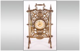 British United Clock Co. Early 20th Century Fine Decorative Brass Boudoir Strut Timepiece Circa