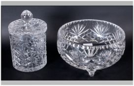 Samobor - Finest Quality handmade and Heavy Cut Crystal Lidded Jar with Label, 8.25 Inches High +
