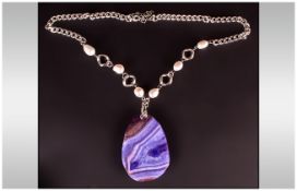 Large Purple Banded Agate Pendant Necklace, the spectacular agate pendant of approximately 90cts,