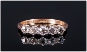 18ct Gold Diamond Ring Set With Five Old Cut Diamonds, Estimated Weight .40ct, Stamped 18ct pt, Ring