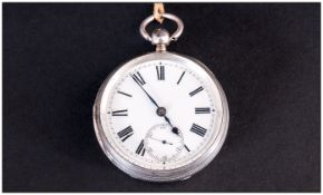 A Silver Cased  - Key Wind Open Faced Pocket Watch. White Dial, Black Numerals. Hallmark London