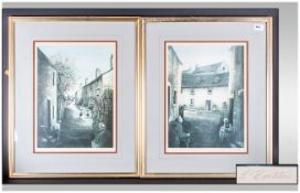 Leny Rushton Pair of Pencil Signed Prints, Depicting Street Scenes with Children, Also with Blind