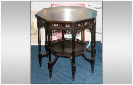 Edwardian Aesthetic Ebonised Octagonal Topped Centre Table of unusual figuration, with 8 double