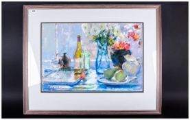 Tom Oldham Title 'CoutreJour' Pastel, Signed. Artist label to obverse. Mounted & framed behind