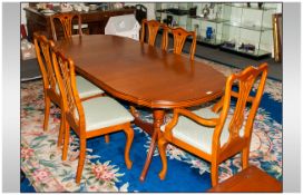 Modern Walnut Dining Room Extendable Table Twin Pedestal Together With Two Carvers And Four Chairs.