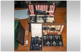 Six Boxes of Assorted Cutlery Items including one oak box containing part table ware, 1930's fish