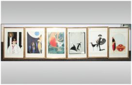 Five Framed Erte Prints glazed & framed. 13x18'' with one single Erte print unframed