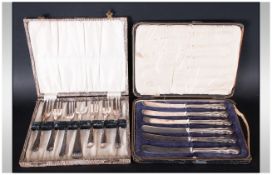 2 Boxes of Cutlery - Set 6. Cocktail Forks Cased with  A Cased Set of Fruit Knives with Silver