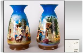 Falcon Ware Fine Pair of Hand Painted Clifton Vases, Depicting Street Scenes of Cairo with