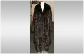 Ladies Three Quarter Length Dark Brown Ermine Coat, fully lined, Collar with revers, hook & loop