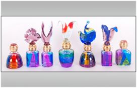 Murano Italy Handpainted Collection Of Interesting Small And Coloured Glass Perfume Bottles labels