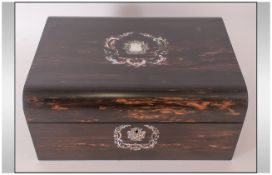 William IV Period Coromandel Wooden Lidded Sewing Box inlaid with mother of pearl to domed cover and