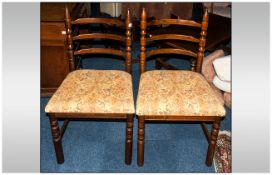 Pair of Stained Beech Ladder Back Type Stand Chairs, with Turned Spindle Supports to the back,