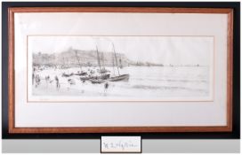 William Lionel Wyllie 1851-1931, Signed Black & White Etching Titled 'Scarborough Sands' Date 1920'