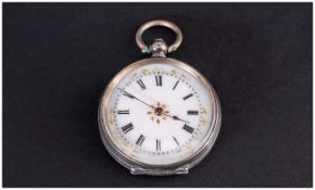 German Antique Fancy Silver Cased - Key wind Open Faced Pocket Watch. Stamped 800, with Ornate Dial.