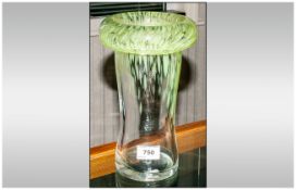 Murano Style Art Glass Vase with green glass marble effect. Height 10 inches.