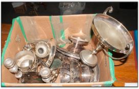 A Boxed Lot of Assorted Plated Ware consisting of baskets, bowls and candlesticks, ice buckets,