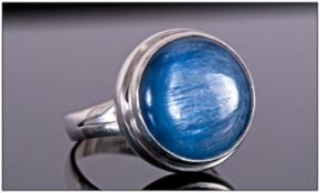 Kyanite Solitaire Hand Made Ring, a round cut, 9.3ct cabochon of the deep blue stone with the