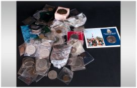 A Large Collection of Assorted Coins. Includes French, English etc. Crowns and Some 19th Century