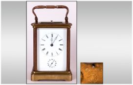 Japy Freres - French Gilt Brass Strike Repeating Carriage Clock. c.1860's. With Repeating Bell,