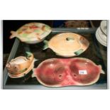 Shorter Fish Ware circa 1950's Five Assorted Pieces comprising two covered vegetable dishes, boat