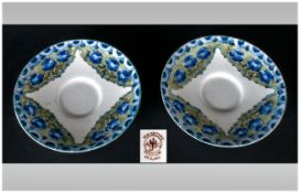 James Macintyre Florian Ware Pair of Saucers, ' Blue Poppies ' Design. c.1903-1904. Each 4.5