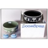 Collection of Wedgwood Ware comprising green sacrifice bowl, 8 inches in diameter. blue jasper