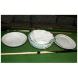 Six Assorted Serving Bowls and Plates comprising three round pottery bowls, one round cake plate